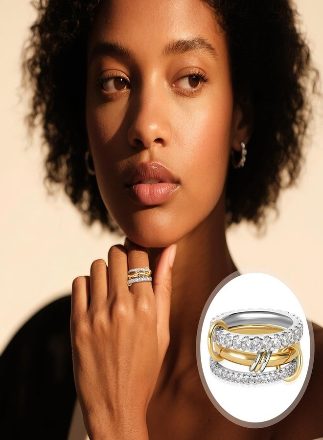 AIPULIDUO Stackable Gold Rings for Women 18K Gold-Plated for Non Tarnishing Fashion Bands with Cubic Zirconia, Including Thumb Rings & Multi-Metal Set - Image 2